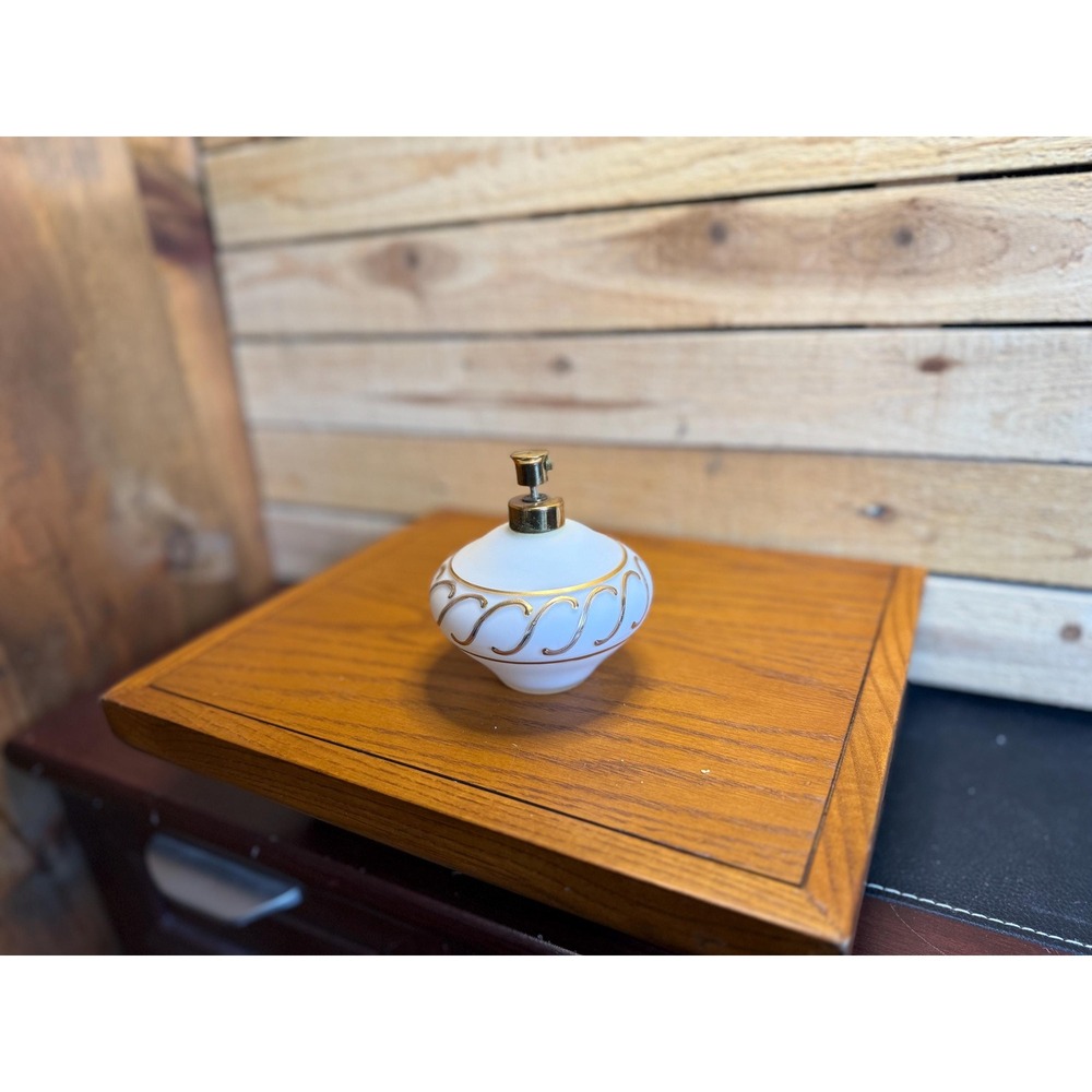 Vintage Irice West Germany Milk Glass Perfume Atomizer Gold Scroll Vanity